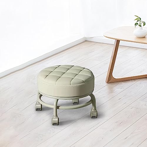 Image of CALANDIS Low Roller Seat Stool Heavy Duty Pulley Wheels Stool for Kids and Adult Home Beige | Benches & Stools | Furniture