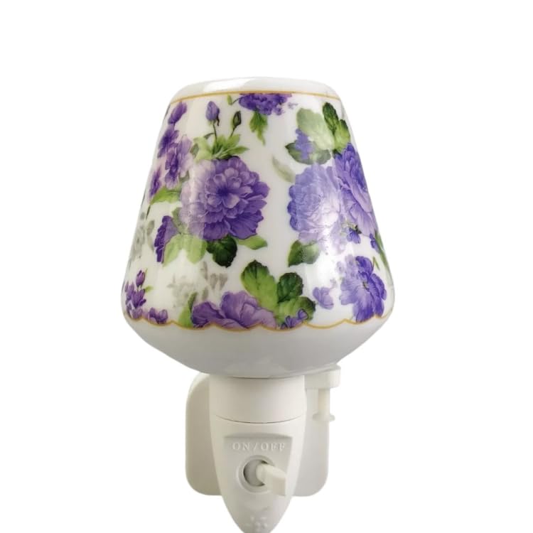 AcaciaHome Durable and Clasic LED Night Light - Colorful Floral Ceramic Decorative Light | Ideal for Bedrooms, Hallways, Bathrooms Nighttime Lighting Solution - Perfect Home Decor (Purple) [Energy Class A]