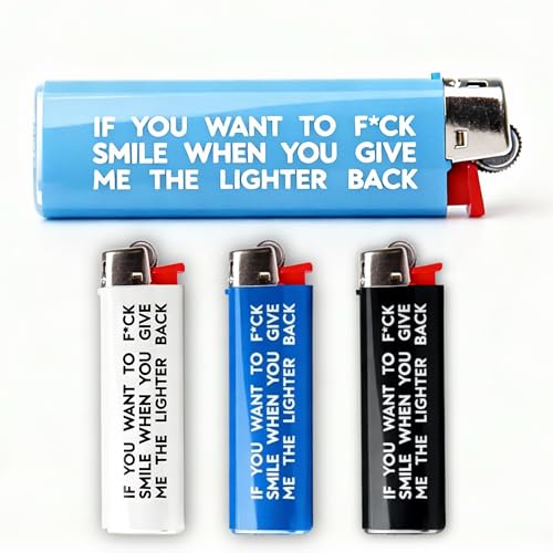 Maxi Lot de 4 briquets avec inscription amusante – Grand briquet à gaz avec pierre d'allumage, jusqu'à 3000 allumages – Idée cadeau (Cool Ocean)