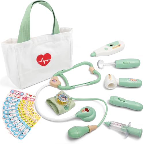 Image of Liberry Doctor Kit Toys for Toddlers Ages 3 4 5 with Light & Sound, Green | Smooth Edges, Durable Plastic, Portable Medical Bag, Pretend Stethoscope, Educational Role Play, Birthday Gift for Boys Girls