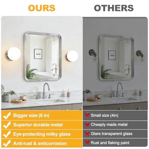 Image of 2 Pack Modern Brushed Nickel Wall Light Fixtures, Mid-Century Globe Glass Wall Sconces Set of Two for Bathroom Mirror, Living Room, Hallway, Entryway (Bulbs Not Included)