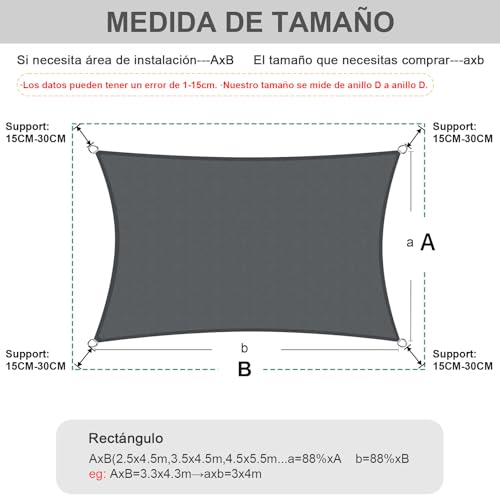 Toldo vela rectangular 2,5x3m impermeable para solucionar el calor en el patio 6