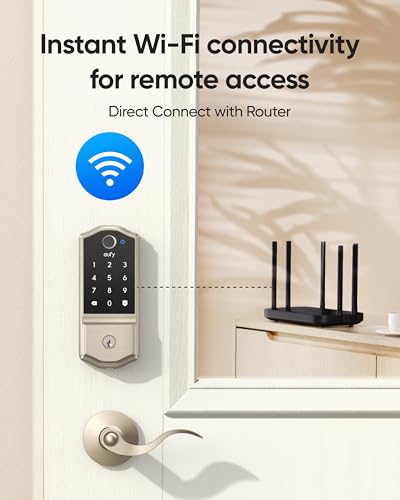 Image of eufy Security Smart Lock C220, Fingerprint Keyless Entry Door Lock, Built-in Wi-Fi, App Remote Control, Front Door Smart Lock Deadbolt, 8Months Battery, Reliable Power, IP53, Black, Traditional