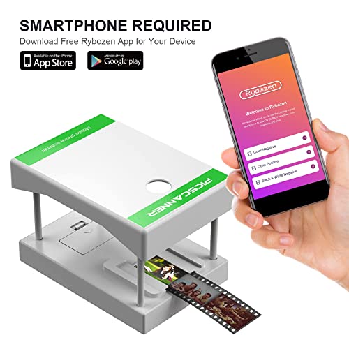Rybozen Mobile Film and Slide Scanner, Film to JPEG,Converts 35mm Slides & Negatives into Digital Photos with Your Smartphone Camera, LED Lighted Illuminated Viewing,Foldable