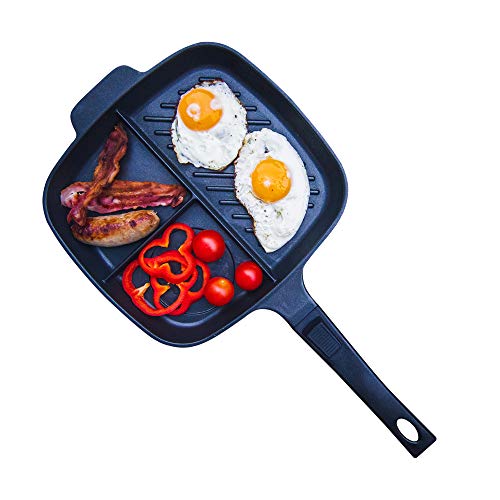 The Lazy Pan - Cast Aluminium Non-Stick Multi Section Frying Pan Induction Compatible, Great Heat Retention by Jean-Patrique
