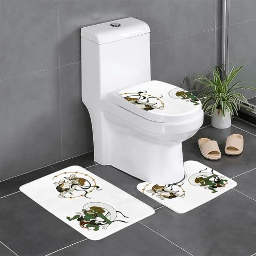 風神と雷神 浮世絵 和風 トイレマット 3点セット フタカバー 浴室足ふきマット 吸水 速乾 滑り止め 抗菌 防臭 洗える ふわふわ おしゃれ プレゼント 40x60cm