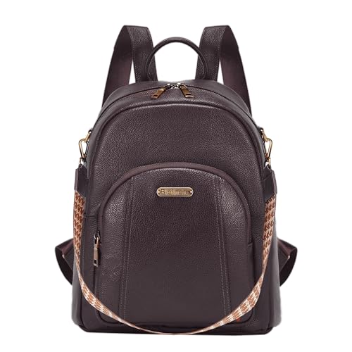 Women's Genuine Leather Travel Backpack, 12.9 Inch Laptop Backpack with Anti-Theft Pocket, Durable Computer Bag for Work & Commuting, Coffee Brown