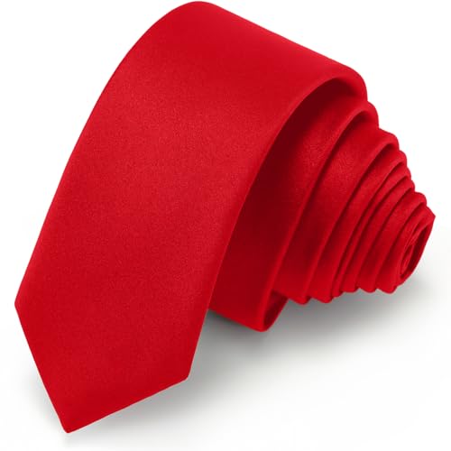 Junmaxroad Boys Red Tie Satin Solid Color Necktie for Teen Wedding School Graduation with Gift Box