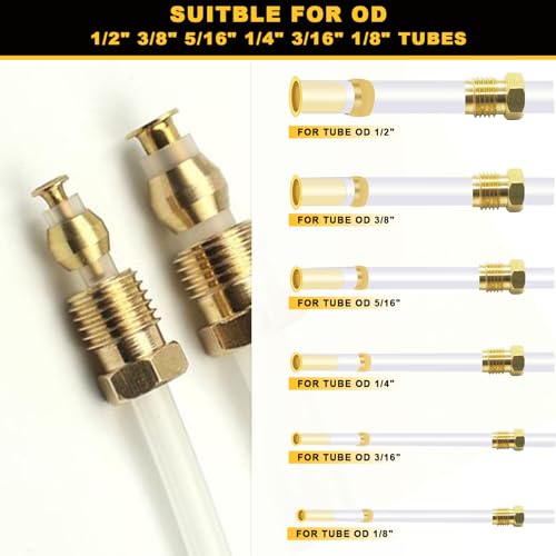 Image of Siptenk 520PCS Brass Compression Sleeves Ferrules Inserts Fittings Kit | 6 Sizes 1 /2 inch 3 /8 inch 5 /16 inch 1 /4 inch 3 /16 inch 1 /8 inch Air Brake Fittings for Air Water Fuel Oil with a Pair of Tweezer