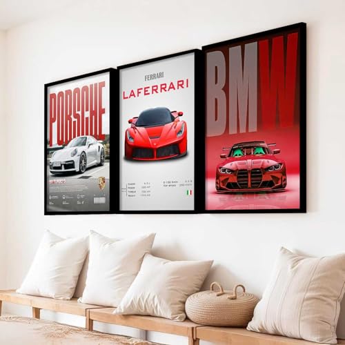Image of kotart Big Sports Car Framed Posters Gift Items for Boys Room Wall Decoration Bedroom Living Room Office Studio Decor | Car Poster Frame for Wall Decor Set Of 3 Size (10 X 13 inch)
