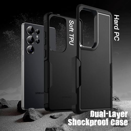 Image of KARWAN Shockproof Back Case Cover Compatible with Samsung Galaxy S24 Ultra, Heavy Duty Case with 360 Degree Camera Protection, Dual Layer Rugged Bumper Protection Cover with Matte Finish (Black)