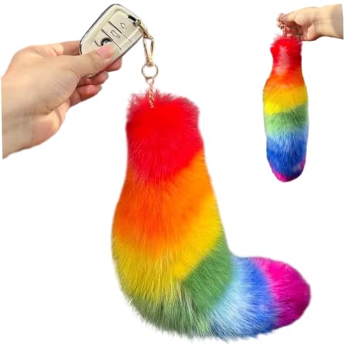 Porte-clés queue de renard colorée en fausse fourrure pour sac à main et clés de voiture