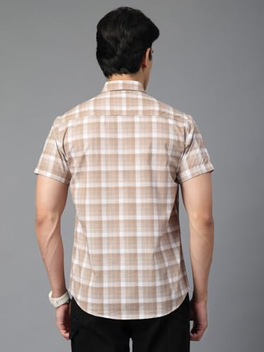 Image of Majestic Man Men's Slim Fit Premium Pure Cotton Plaid Check Half Sleeve Casual Shirt