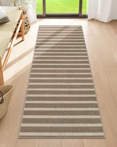 Lahome Striped Easy Jute Kitchen Runner Rug, 2x6 Washable Rugs for Hallway