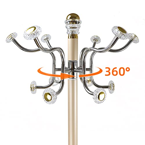 Julenshion Metal Coat Rack Stand,Coat Rack Freestanding Tree With 360° Rotary Hanger 16 Pcs Hooks For Jackets Hats Bags Purses Entryway Hall Bedroom(Champagne) #TOP2