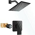 Heyalan 8 Inch Shower Head and Handle Set Square Shower Faucet Set Bathroom Rainfall Shower System Stainless Steel Showerhead Single Function Shower Trim Kit,Female Thread Valve,Matte Black