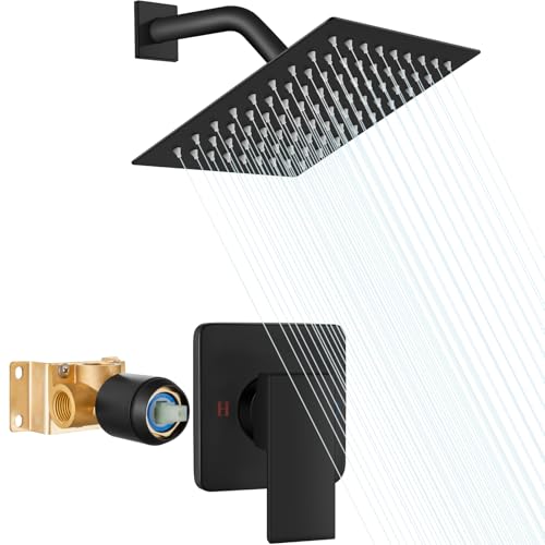 Heyalan 8 Inch Shower Head and Handle Set Square Shower Faucet Set Bathroom Rainfall Shower System...