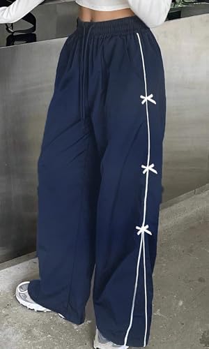 Women's Bow Wide Leg Sweatpants Elastic Waist Casual Baggy Pants Army Green XL4