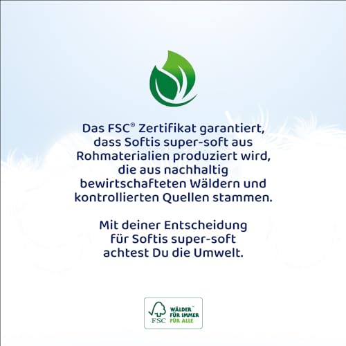Softis 4-lagiges Toilettenpapier - 45 Rollen-Packung (5 x 9 Einzelpackungen), 100 Blatt pro Rolle, Einzigartiges Softkammer-System, Recyclebare Verpackung, FSC-zertifiziertes Papier