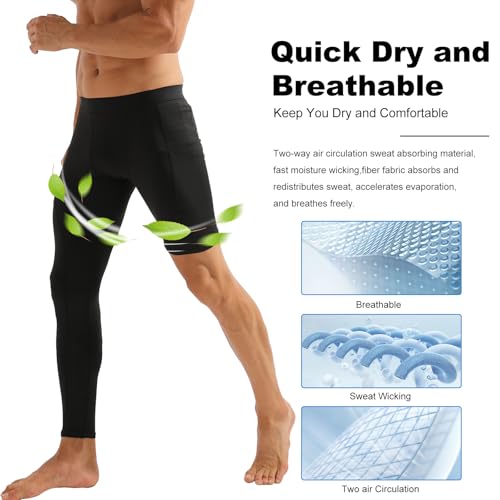 2 Pack Compression Pants Men Basketball One Leg Running Tights Single Leg Workout Legging Athletic Base Layer Gear3