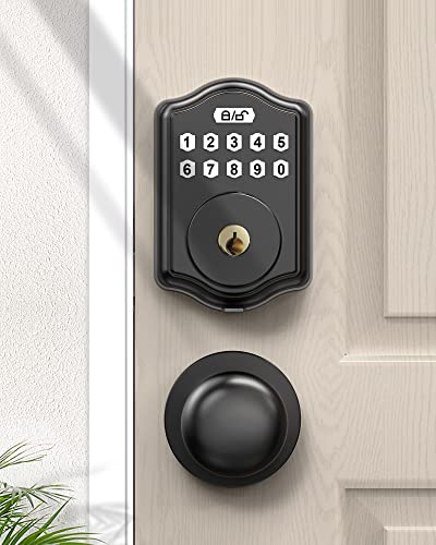 Keyless Entry Door Lock Set, Front Door Lock Set With Knob, Electronic Keypad Door Lock,300 Code Users, Auto-Lock Smart Deadbolt Lock, Ip56 Waterproof, Easy Installation, Black #TOP6