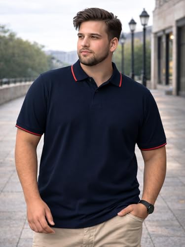 Image of Veirdo Men's Classic Fit Plus Size Polo T-Shirt, Half Sleeve, Stylish Cotton Tee, Formal & Casual Wear, Comfortable & Durable (3XL-5XL)