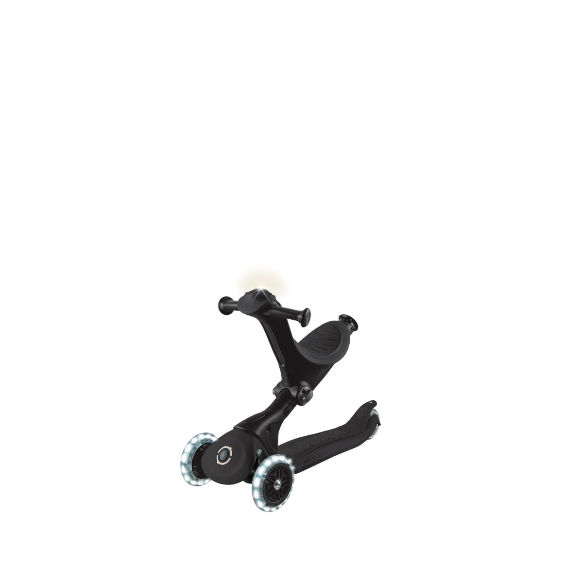 GLOBBER GO-UP Deluxe Lights 360 – 3 in 1 Aufsitzrad, Laufrad, Scooter, 120/80mm, 3-rädrig, verstellbar, LED-Rollen