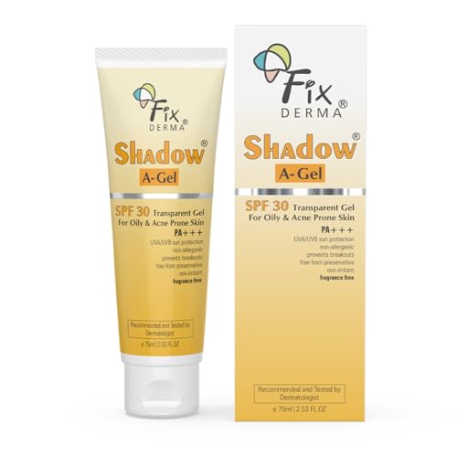 Image of Fixderma Shadow A-Gel SPF 30+ Sunscreen Transparent Gel PA+++ | For Oily & Acne-Prone Skin | Broad Spectrum For UVA & UVB Protection | Lightweight | No White Cast | For Men & Women | 75gm