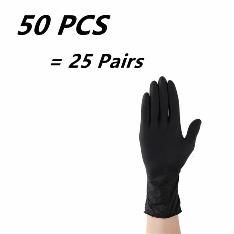 20/50 pezzi Guanti monouso in nitrile for cucina, giardinaggio, bellezza, tatuaggi, lavaggio piatti, pulizia domestica, senza lattice(Black 50pcs,L)