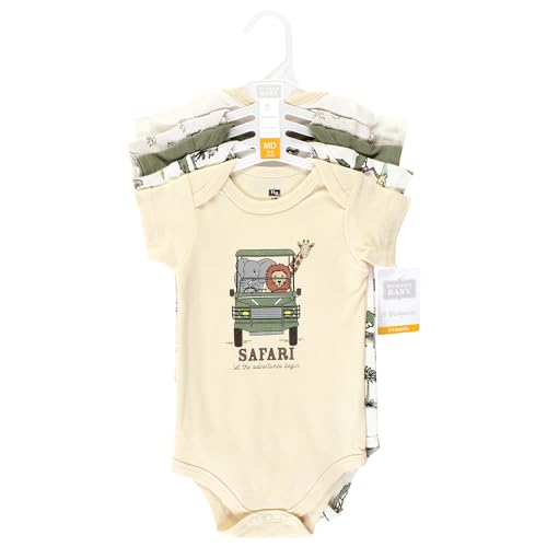 Image of Hudson Baby Unisex Baby Cotton Bodysuits, Going On Safari 5-Pack, 3-6 Months