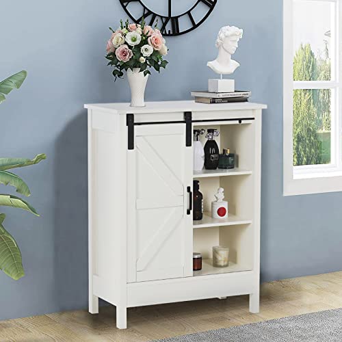 MAISON ARTS Bathroom Floor Storage Cabinet with Sliding Barn Door, Buffet & Sideboards Cabinets Farmhouse Storage Cabinet for Living Room, Kitchen, Bathroom, Bedroom, Creamy White