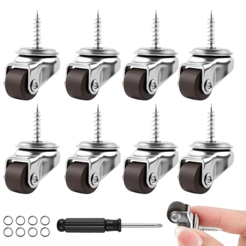 HOWDIA 1/2 Inch Small Caster Wheels Single-Screw, Mini Low Profile Swivel Castor Wheels Roller Casters for Furniture/Kitchen Appliances/Toy Cart/Storage Box/Bins/DIY Projects, (8 Pcs, Brown)