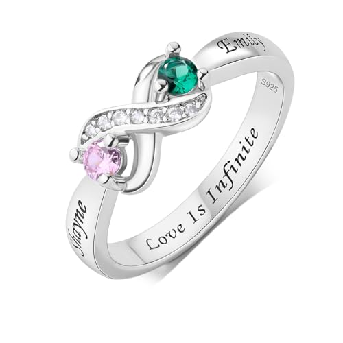 Personalized 925 Sterling Silver Mother’s Ring with 2 Birthstones, Custom Engraved Name, Promise Engagement Ring for Mom, Grandma, Wife-Ideal Gift for Mother’s Day, Birthdays, Weddings
