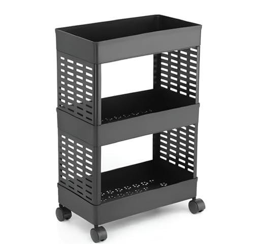 Image of wall love Plastic Storage Rack Trolley with Wheels for Kitchen, Bathroom & Bedroom - Multipurpose Organizer Shelf Rack for Fruits, Toiletries, Snacks and Household Storage (3 Layer)