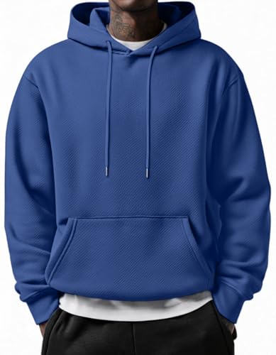 COOFANDY Men's Casual Long Sleeve Hoodies Fashion Lightweight Pullover Hoodie Workout Drawstring Fall Hooded Sweatshirt Royal Blue