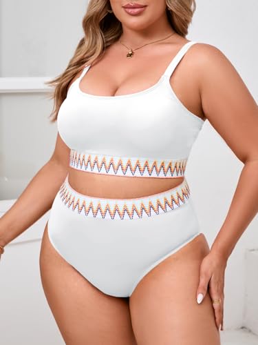 Beautife Womens Plus Size High Waisted Bikini Sets Tummy Control Bathing Suits Color Block Adjustable Straps 2 Piece Swimsuit4