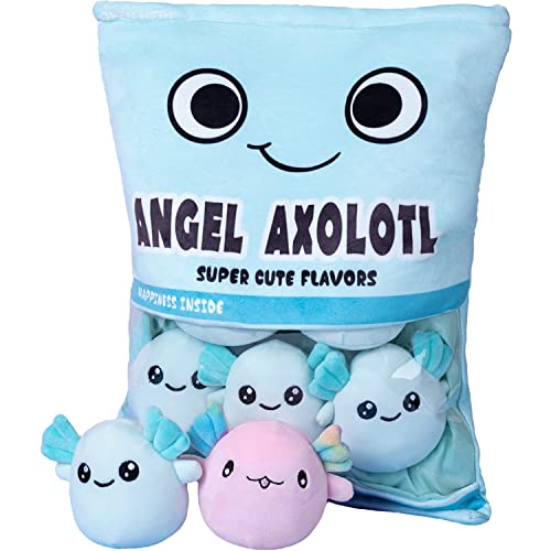 Nenalayo Plushies Doll a Bag of Axolotl Plush Toy Stuffed Soft Snack Pillow Plush Toy for Birthday Gift, Stuffed Toy Game Pillow Cushion Gift for Kids (Blue 6 Balls)