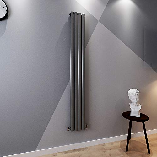 Acezanble∣Anthracite Radiators Double Oval Column Panels Vertical 1800mm Tall Radiator Centre Heating for Bathroom Kitchen Living Room Small Large Average