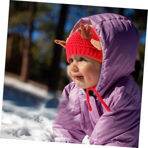 Gorro de invierno para bebé con astas de ciervo tejidas y orejeras para Navidad 6