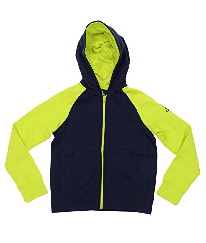 Adidas Youth Boy's Full-Zip Contrast Sleeve Hoodie, Navy/Lime #TOP22