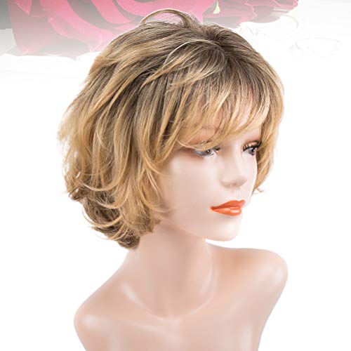Lurrose Peruca feminina natural curta encaracolada capa de peruca de fibra realista moda ferramentas