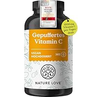 NATURE LOVE® Gepuffertes Vitamin C - Hochdosiert mit 1000mg Vitamin C je Tagesdosis - 365 Kapseln - pH-neutral & gut verträglich - Vegan