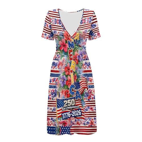 Image of Women's Summer Formal Dresses Short Sleeve Wrap V Neck Dresses Bridesmaid Wedding Guest Dress with Pockets