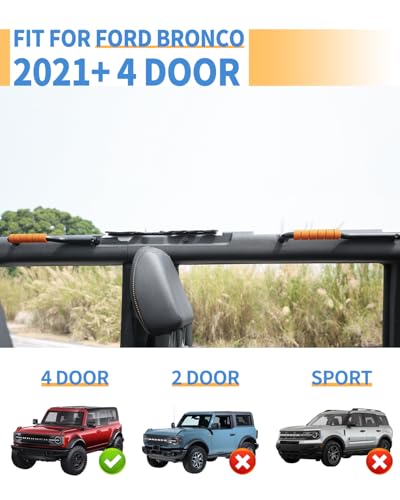 Image of ROADER Bronco Front & Rear Roll Bar Grab Handles for 2024 2025 New Ford Bronco 2021 2022 2023 4 Door, Alloy Grip Handles Bronco Interior Accessories, 4 Pack(Not Fit Bronco Sport)-Orange
