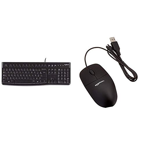 Logitech Keyboard K120 Clavier AZERTY USB - Noir & Amazon Basics Souris Filaire USB à Trois Boutons Noir