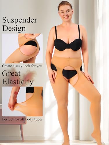 Image of HONENNA Plus Size Suspender Tights for Women, Semi Opaque Sexy Garter Belt Nylons Mock Thigh High stockings