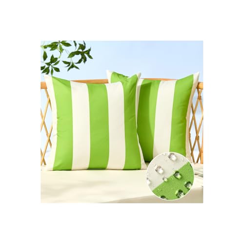 Image of Allorry Outdoor Pillow Covers 18x18 Set of 2 Sage Green Striped Decoration Throw Pillow Covers for Spring Summer Outdoor Waterproof Garden Patio Furniture Sofa Bed Home Decor JB007-E18