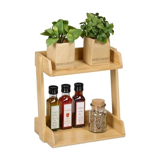 Relaxdays kruidenrek, 2 etages, staande kruidenhouder, bamboe, HxBxD: 27 x 27,5 x 16 cm, keukenrekje, aanrecht, naturel