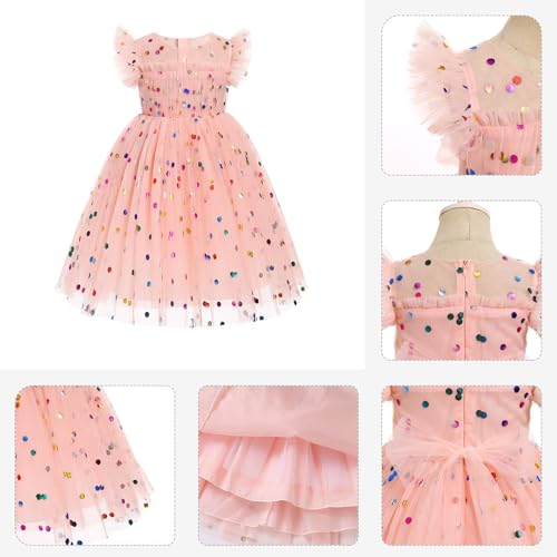 IMEKIS Toddler Girl Sparkle Confetti Birthday Princess Dress Ruffle Sleeve Party Formal Dresses 1-6T3