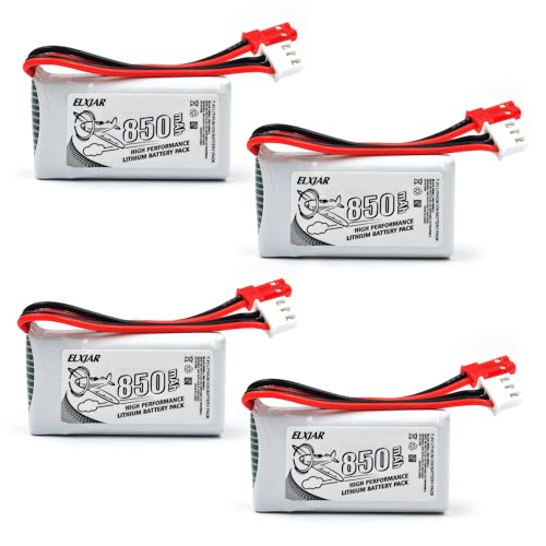 (4-Pack) 7.4V 850mAh 20C LiPo Battery with JST Plug for UDI U829A, U829X, MJX X600 RC Car, Boat, Drone
